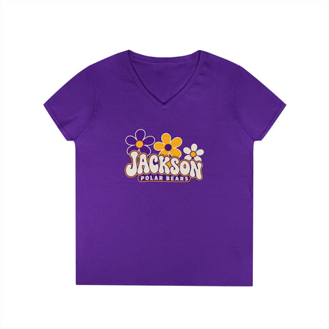 Jackson Polar Bears Women’s Retro Daisies V-Neck T-Shirt