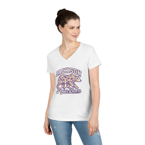 Jackson Polar Bears Women’s Floral Bear V-Neck T-Shirt
