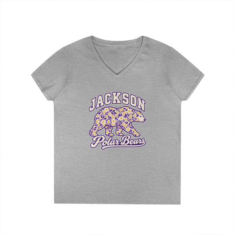 Jackson Polar Bears Women’s Floral Bear V-Neck T-Shirt
