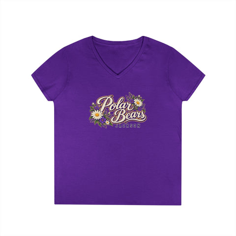 Jackson Polar Bears Women’s Floral Script V-Neck T-Shirt