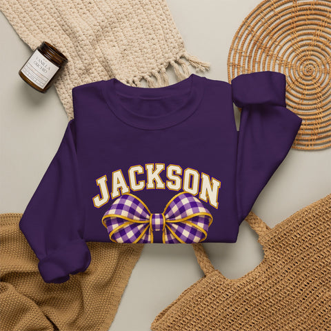 Jackson Polar Bears Cheerleading Gingham Bow Crewneck