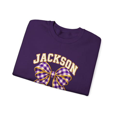 Jackson Polar Bears Cheerleading Gingham Bow Crewneck