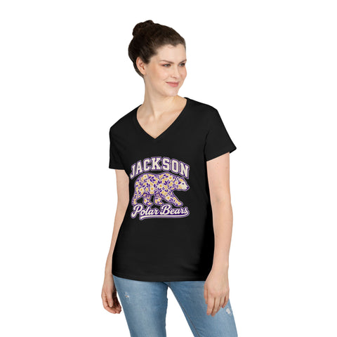 Jackson Polar Bears Women’s Floral Bear V-Neck T-Shirt