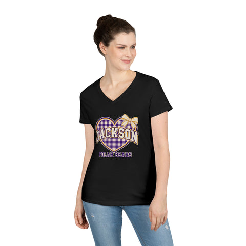 Jackson Polar Bears Women’s Gingham Heart V-Neck T-Shirt