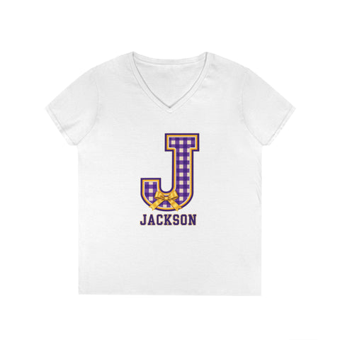 Jackson Polar Bears Women’s Gingham J Bow V-Neck T-Shirt