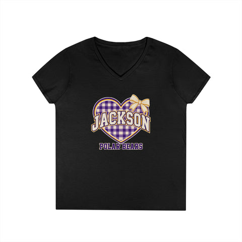 Jackson Polar Bears Women’s Gingham Heart V-Neck T-Shirt