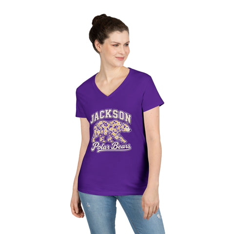 Jackson Polar Bears Women’s Floral Bear V-Neck T-Shirt