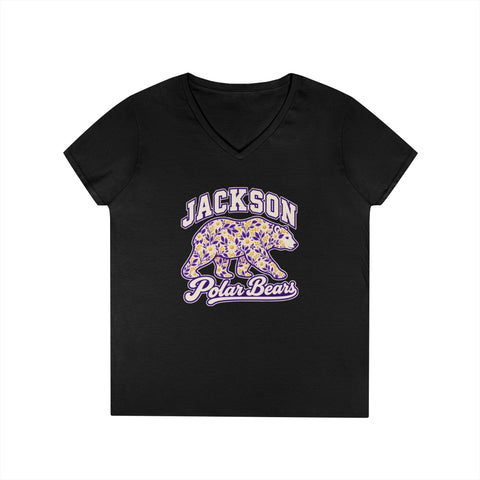 Jackson Polar Bears Women’s Floral Bear V-Neck T-Shirt