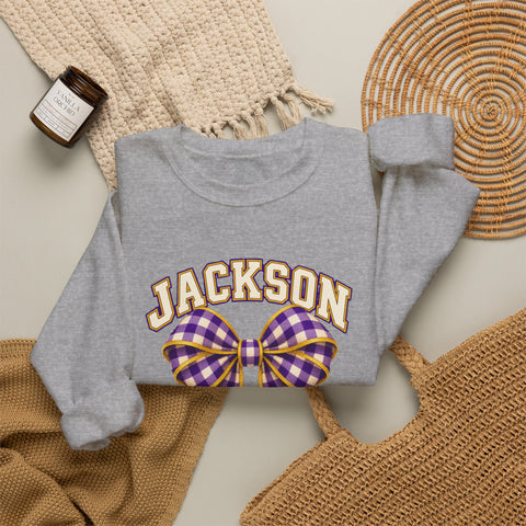 Jackson Polar Bears Cheerleading Gingham Bow Crewneck