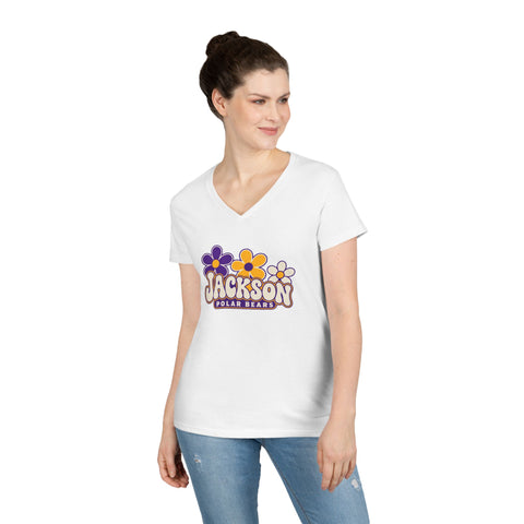 Jackson Polar Bears Women’s Retro Daisies V-Neck T-Shirt