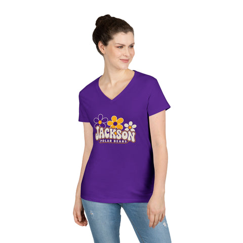 Jackson Polar Bears Women’s Retro Daisies V-Neck T-Shirt