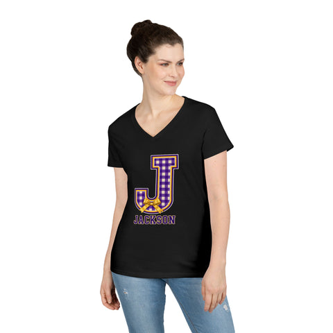 Jackson Polar Bears Women’s Gingham J Bow V-Neck T-Shirt
