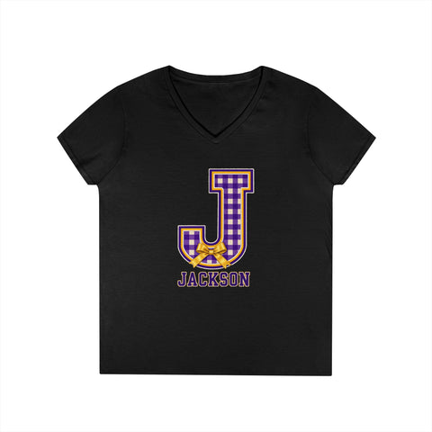 Jackson Polar Bears Women’s Gingham J Bow V-Neck T-Shirt