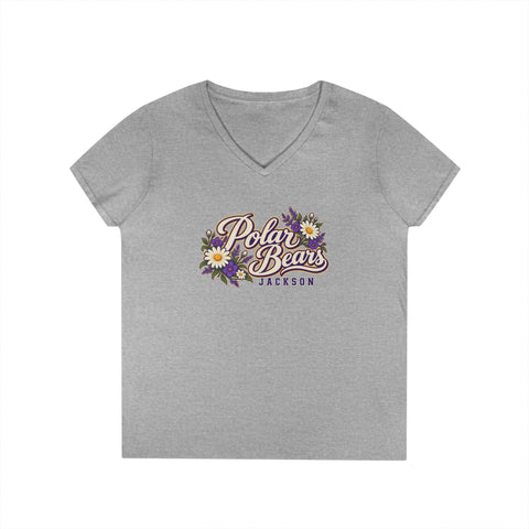 Jackson Polar Bears Women’s Floral Script V-Neck T-Shirt