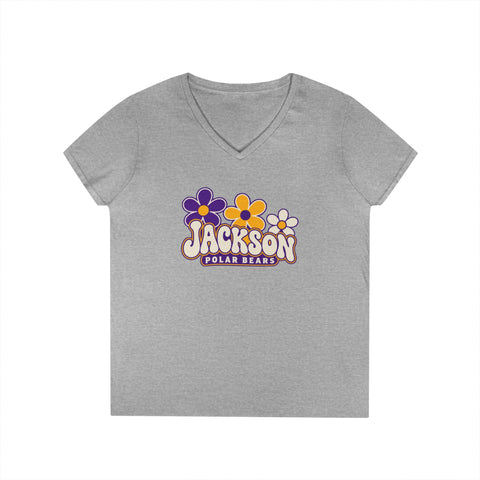 Jackson Polar Bears Women’s Retro Daisies V-Neck T-Shirt