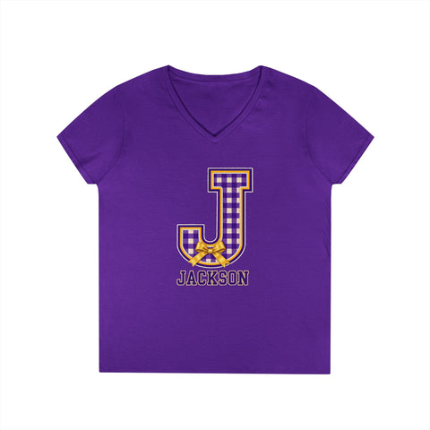 Jackson Polar Bears Women’s Gingham J Bow V-Neck T-Shirt