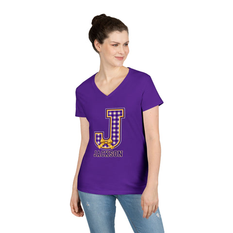 Jackson Polar Bears Women’s Gingham J Bow V-Neck T-Shirt