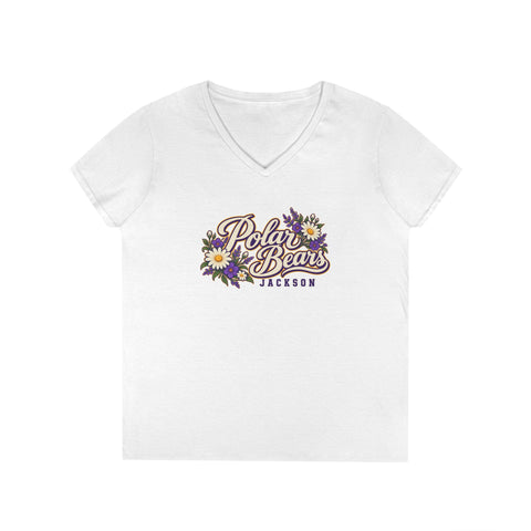 Jackson Polar Bears Women’s Floral Script V-Neck T-Shirt
