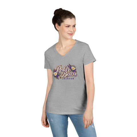Jackson Polar Bears Women’s Floral Script V-Neck T-Shirt