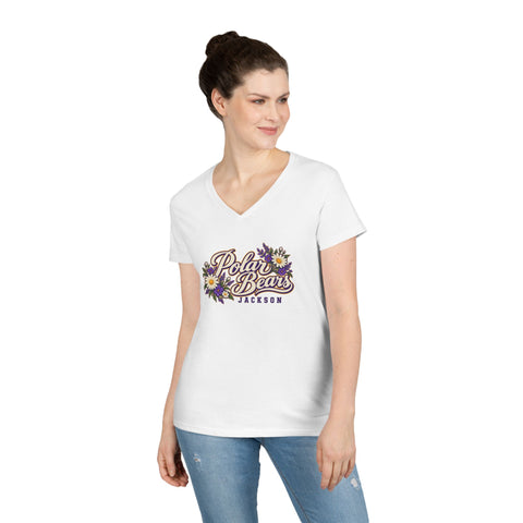 Jackson Polar Bears Women’s Floral Script V-Neck T-Shirt