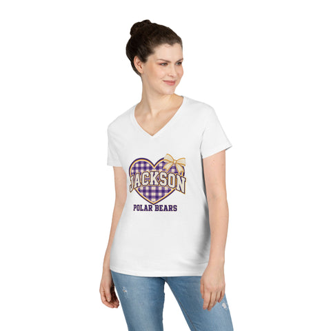 Jackson Polar Bears Women’s Gingham Heart V-Neck T-Shirt