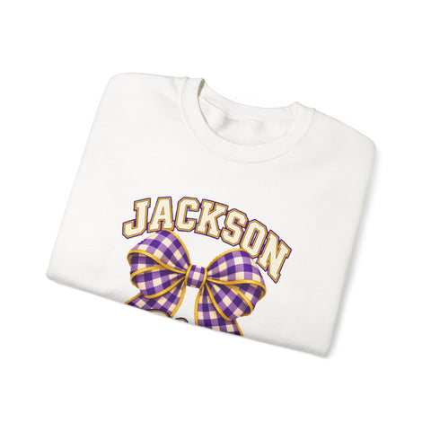 Jackson Polar Bears Cheerleading Gingham Bow Crewneck