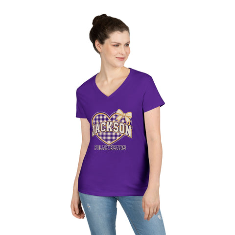 Jackson Polar Bears Women’s Gingham Heart V-Neck T-Shirt