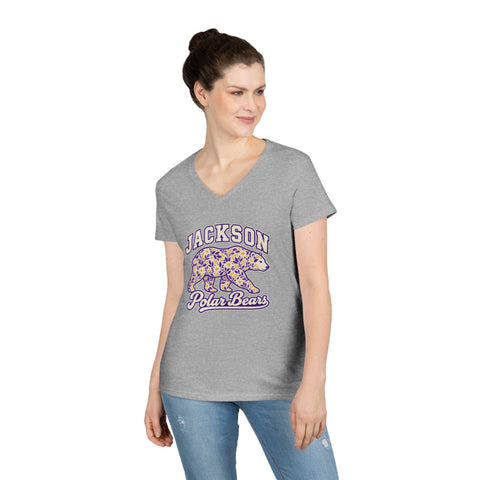 Jackson Polar Bears Women’s Floral Bear V-Neck T-Shirt