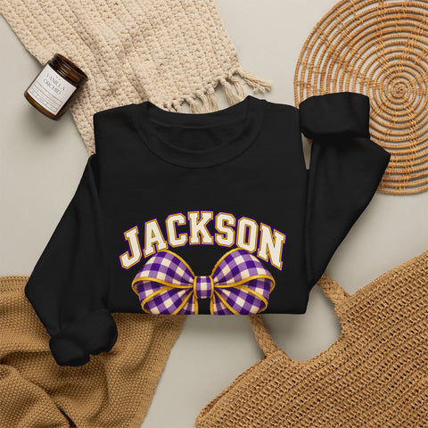 Jackson Polar Bears Cheerleading Gingham Bow Crewneck