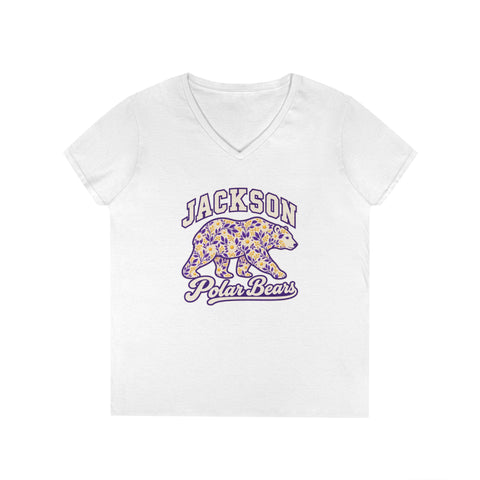 Jackson Polar Bears Women’s Floral Bear V-Neck T-Shirt