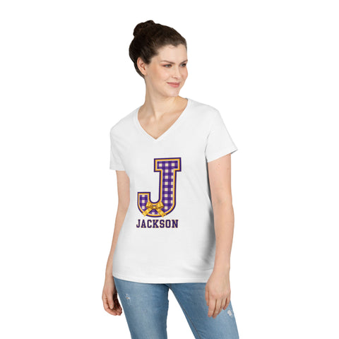 Jackson Polar Bears Women’s Gingham J Bow V-Neck T-Shirt