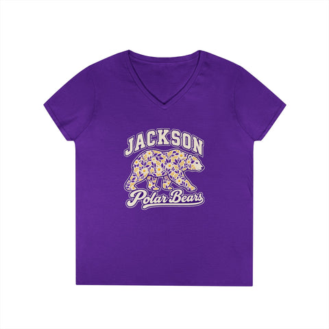Jackson Polar Bears Women’s Floral Bear V-Neck T-Shirt