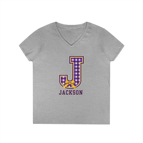 Jackson Polar Bears Women’s Gingham J Bow V-Neck T-Shirt